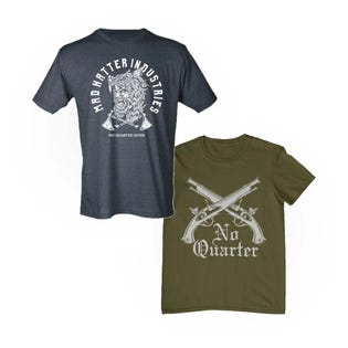 T-shirts Wolf Hunter Bleu et No Quarter Given Mad Hatter Industries emb. de 2 (EA1)