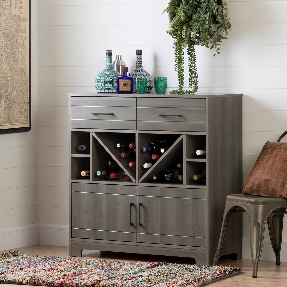 South Shore Vietti Bar Cabinet Gray Maple EA2 Canex