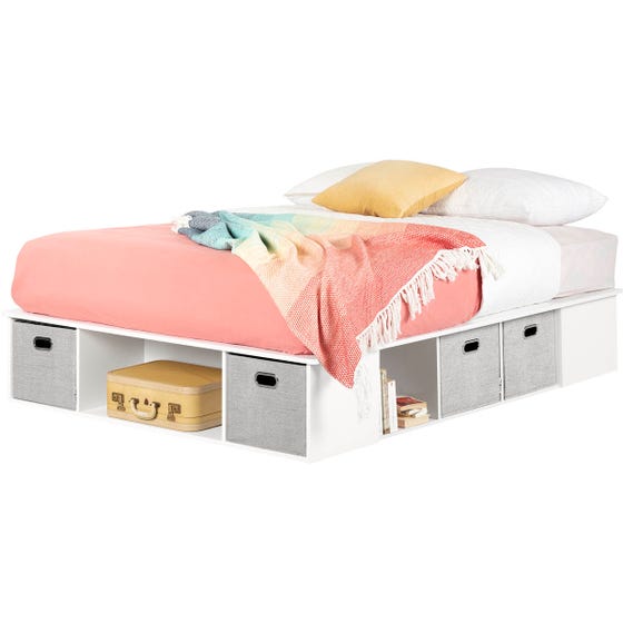 South Shore Flexible Platform Bed with Storage and Baskets Queen Pure White (EA2)