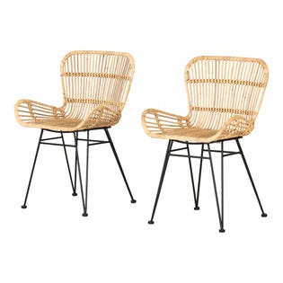 South Shore Balka Rattan Dining Chair with Armrests Set of 2 Rattan and Black (EA2)