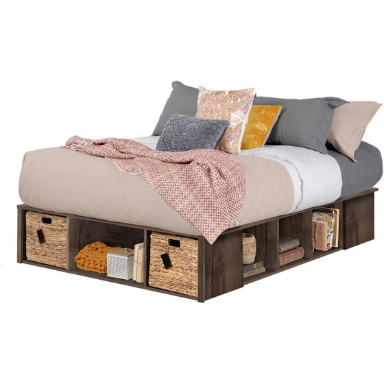 South Shore Avilla Storage Bed with Baskets Queen Fall Oak (EA2)