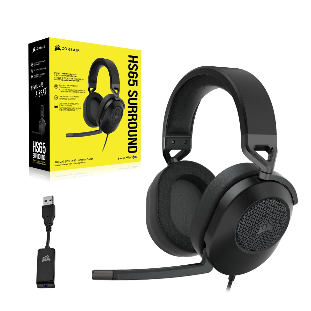 Casque gaming filaire HS65 Surround Carbone (NA)