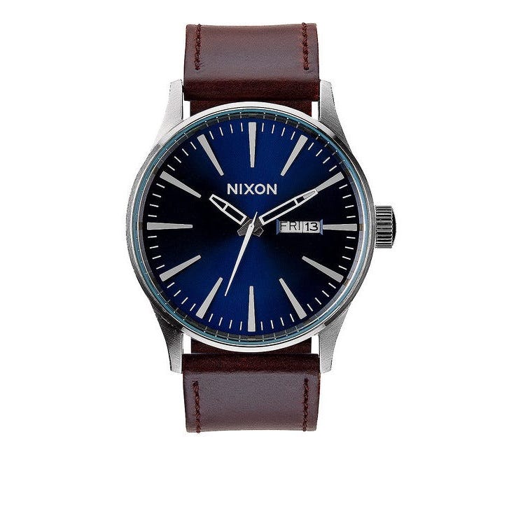 Nixon Men s Sentry Leather Blue Brown Watch A105 1524