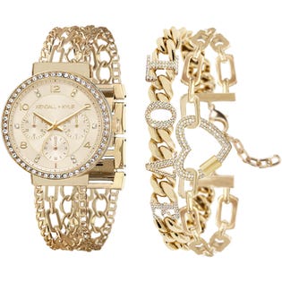 Ensemble montre et bracelet 'LOVE' bicolore or/cristal blanc Kendall + Kylie (EA1)