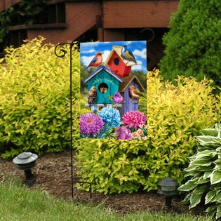 Briarwood Garden Flag with Flag Stand Colorful Birdhouses (EA1)
