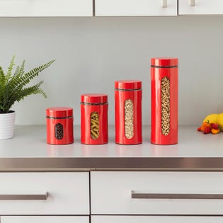Home Basics Red Glass Canister 4 Piece Set (EA2)