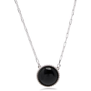 Sharelli Sterling Silver Genuine Onyx Pendant Necklace (EA1)