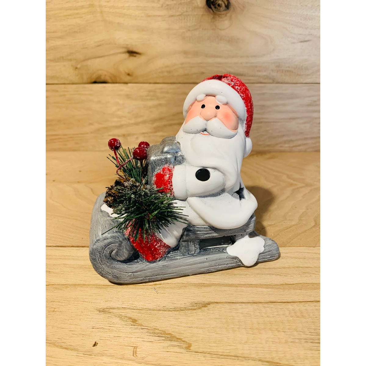 XMass Deco Christmas Decorations Ceramic Santa On Sled