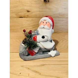 XMass Deco Christmas Decorations Ceramic Santa On Sled - With LED Lights (EA1)
