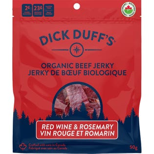 Boeuf séché biologique au vin rouge et au romarin de Dick Duff's, 12 boîtes de 50 g (EA3)