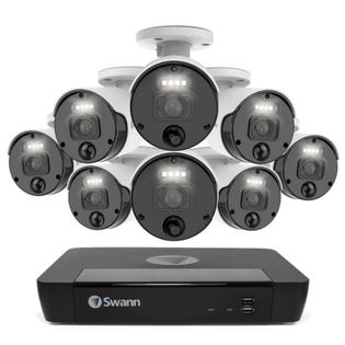 Système de sécurité Swann Master NVR 4K Ultra HD avec 8 caméras de sécurité IP Bullet, projecteur de détection de chaleur et de mouvement 4K SESONVK-876808-CA (EA1)