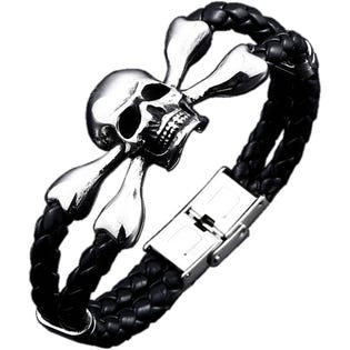 Rebel King Skull Double Band Bracelet (EA1)