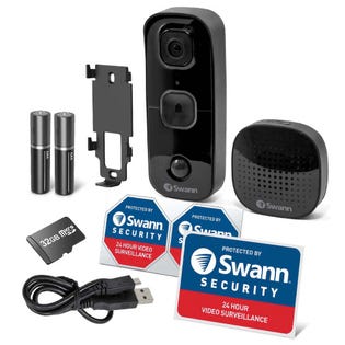 SwannBuddy 1080p HD True Detect Wi-Fi Video Doorbell with Indoor Chime Unit - Black